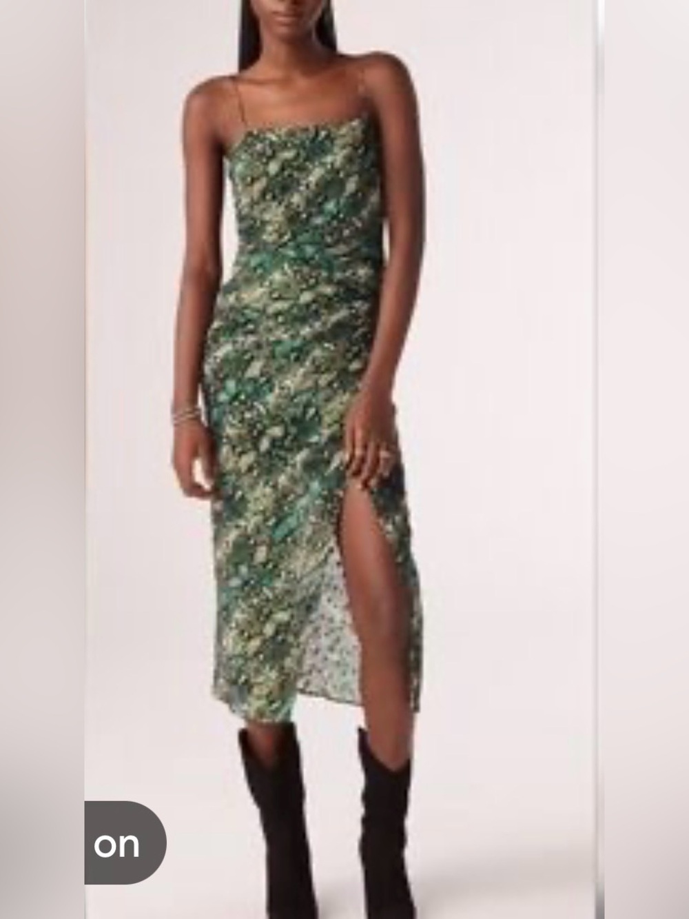 Ba&sh slinky slip dress, emerald green and black snake print. Size 1.